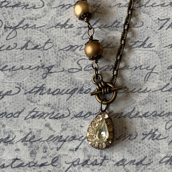 Vintage Assemblage Necklace; Repurposed Jewelry; Upcycled Jewelry; Simple Chain Necklace; Rhinestone Jewelry; Toggle Necklace; “Fancy”