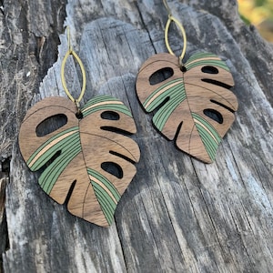 Wooden Earrings - La Fleur &quot;Monstera&quot;