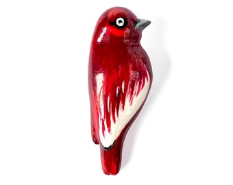 Bird Brooch Handmade exclusive, Exotic Red Bird Brooch, Creative Paperclay,  62 x 23 mm