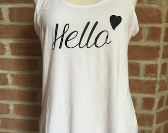 Womens racerback "Hello" tank top.