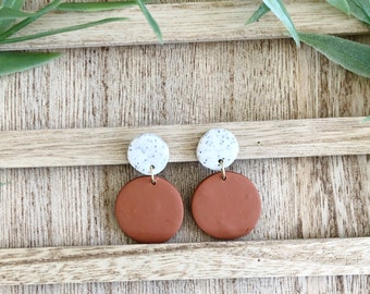 Minimalist Terra-Cotta Circle Clay Earrings -Retro Jewelry