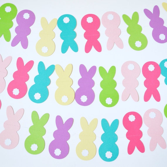 Easter Bunny Garland Spring Colors Rabbit Tails 6 Ft to 10 Ft Long Il_570xn