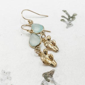 Gold Chalcedony Cactus Earrings