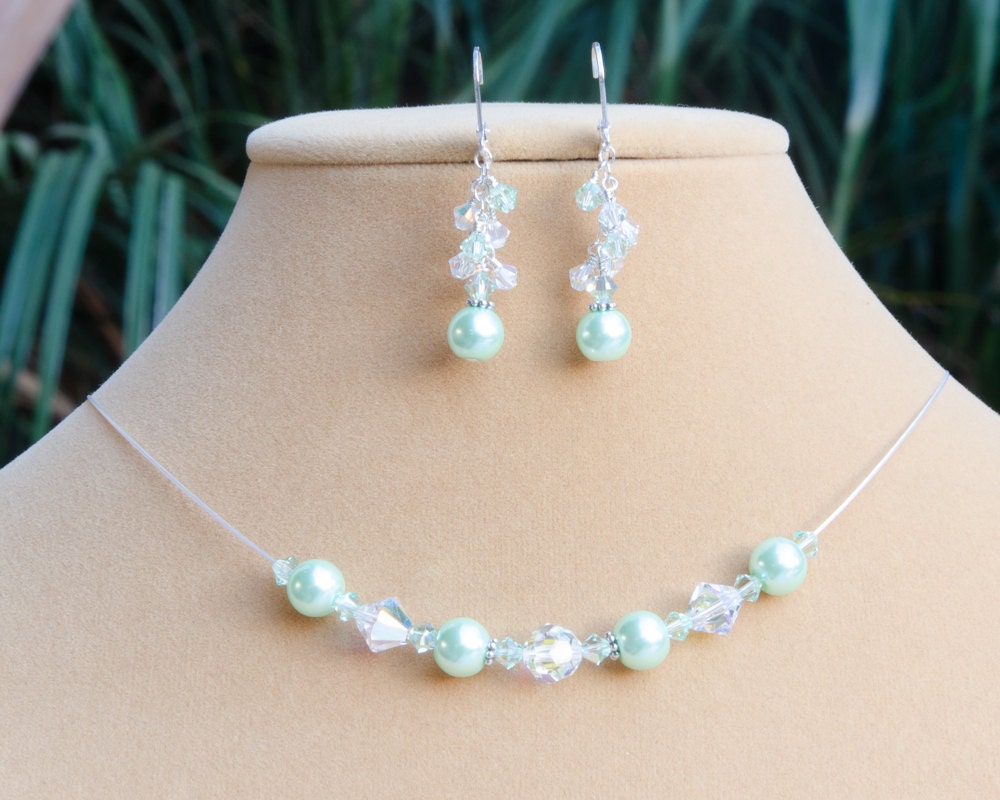 Mint Green Necklace Earring Set Mint Bridesmaid Jewelry Gift Etsy