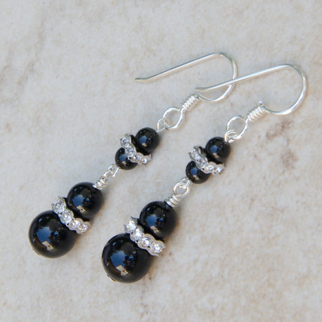 Black Rhinestone Long Drop Earrings Black Bridesmaid Earrings - Etsy