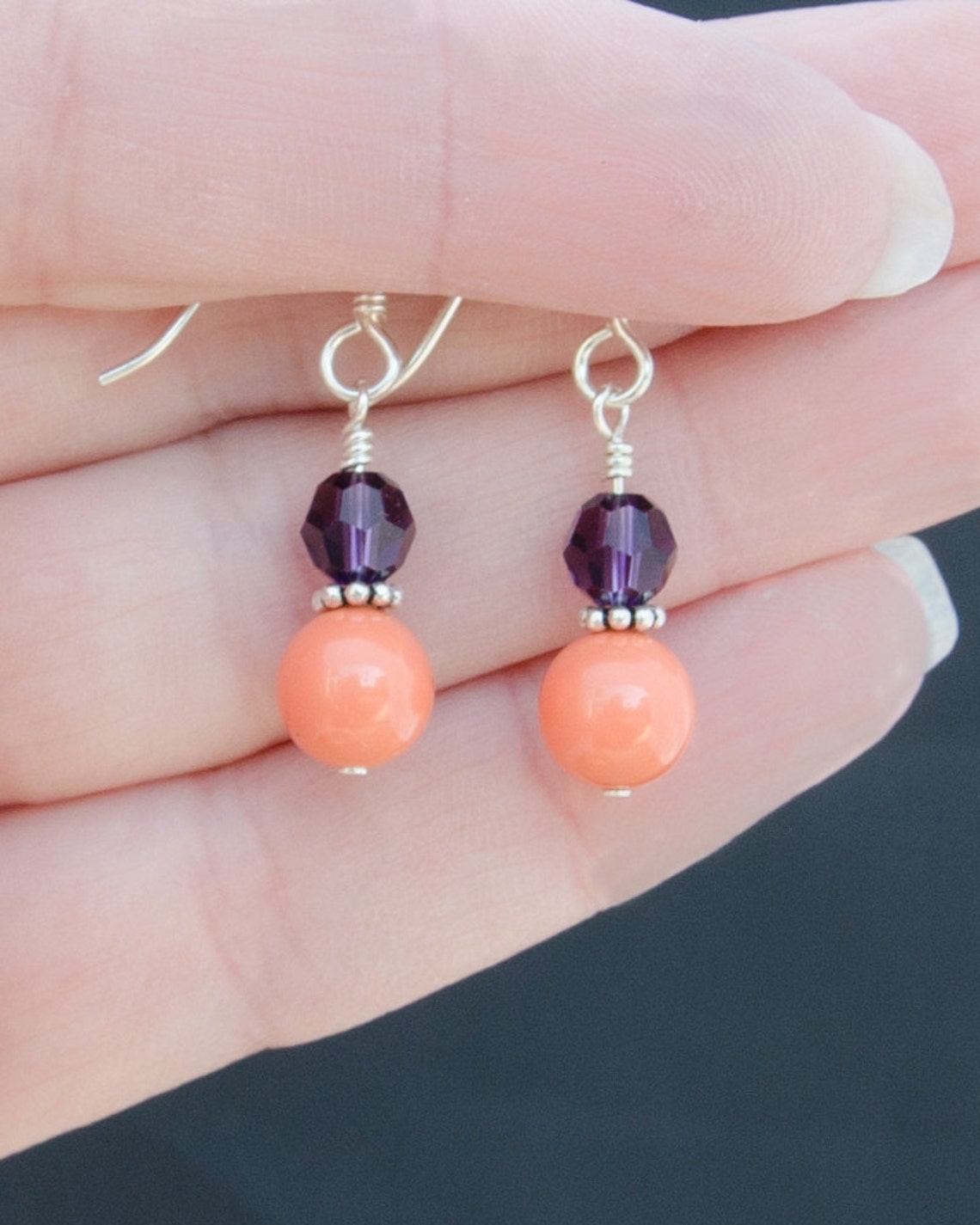 Orange Earrings Orange and Purple Bridesmaid Earrings Orange Etsy