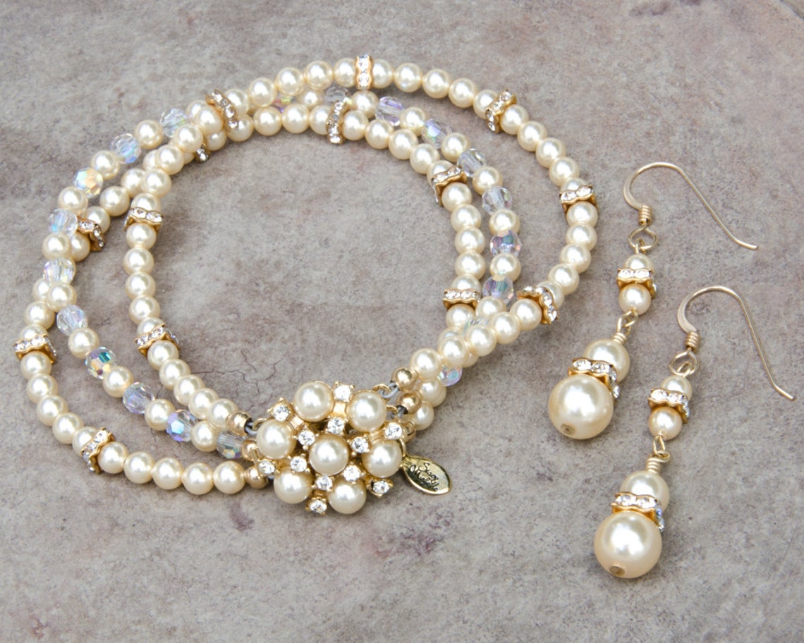 Gold Bridal Jewelry Set Champagne Wedding Jewelry Gold Etsy