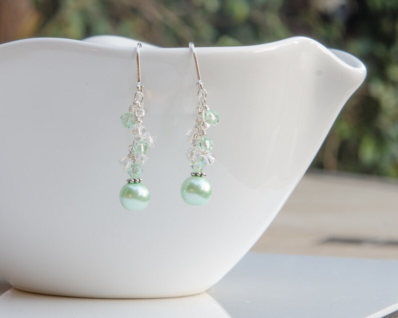 Mint Green Necklace Earring Set Mint Bridesmaid Jewelry Gift Etsy