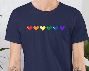 8-bit pride shirt, 8-bit heart shirt, rainbow shirt, gaymer shirt, gay pride shirt, pride shirt,