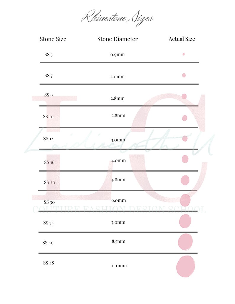 Rhinestone Size Chart - Etsy