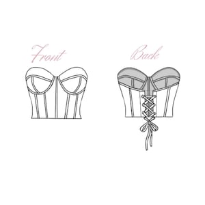 Modello di cucito per corsetto / Taglie 0-20, coppe A-DD (modello PDF) immagine 2