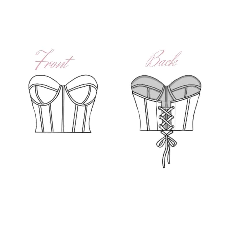 Modello di cucito per corsetto / Taglie 0-20, coppe A-DD (modello PDF) immagine 2