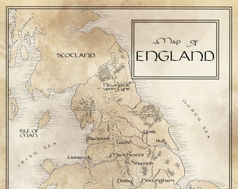 England Map / Tolkien Inspired / Free US Shipping
