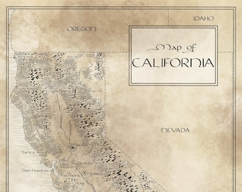 California Map / Tolkien Inspired  / Free US Shipping