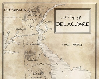 Delaware Map / Tolkien Inspired / Free US Shipping