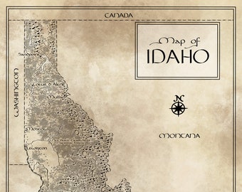 Mapa de Idaho / Inspirado em Tolkien / Frete grátis para os EUA