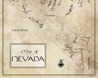 Mapa de Nevada / Inspirado em Tolkien / Frete grátis para os EUA