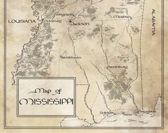 Mapa do Mississippi / Inspirado em Tolkien / Frete grátis para os EUA