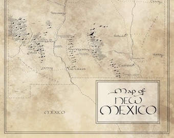 New Mexico Map / Tolkien Inspired / Free US Shipping
