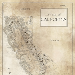 Mappa della California / Ispirata a Tolkien / Spedizione gratuita negli Stati Uniti