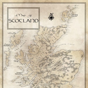 Scotland Map / Tolkien Inspired / Free US Shipping