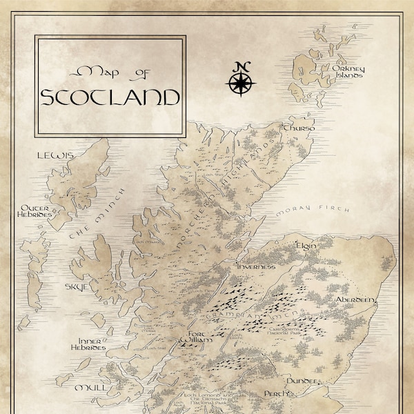 Scotland Map / Tolkien Inspired / Free US Shipping