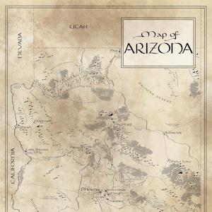 Arizona Map / Tolkien Inspired / Free US Shipping