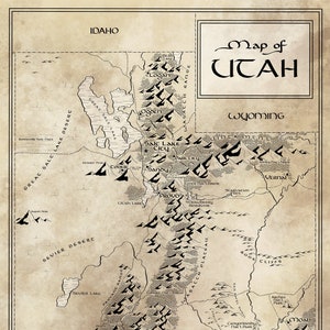 Utah Map / Tolkien Inspired / Free US Shipping