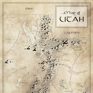 Utah Map / Tolkien Inspired / Free US Shipping