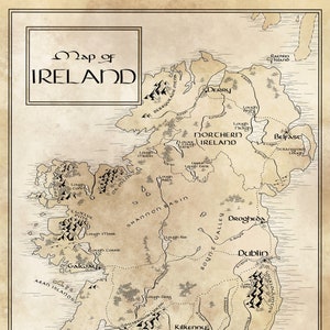 Ireland Map / Tolkien Inspired / Free US shipping