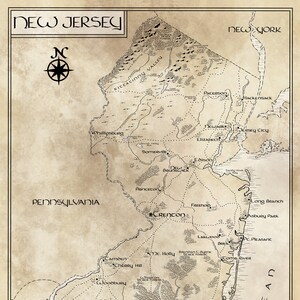Carte du New Jersey / Inspiré de Tolkien / Livraison gratuite aux États-Unis