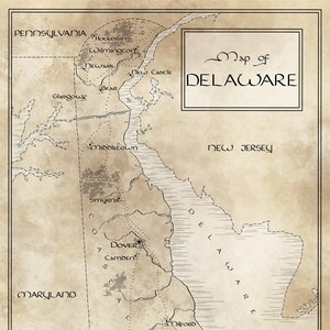Carte du Delaware / Inspiré de Tolkien / Livraison gratuite aux États-Unis