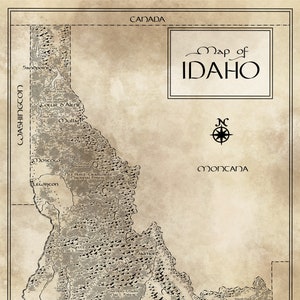 Carte de l'Idaho / Inspiré de Tolkien / Livraison gratuite aux États-Unis