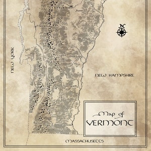 Vermont Map / Von Tolkien inspiriert / Kostenloser Versand in die USA
