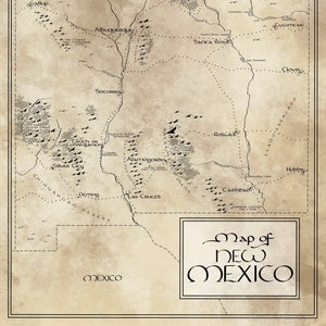 Carte du Nouveau-Mexique / Inspiré de Tolkien / Livraison gratuite aux États-Unis