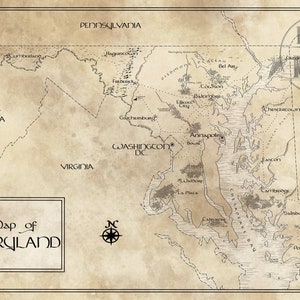 Carte du Maryland / Inspiré de Tolkien / Livraison gratuite aux États-Unis