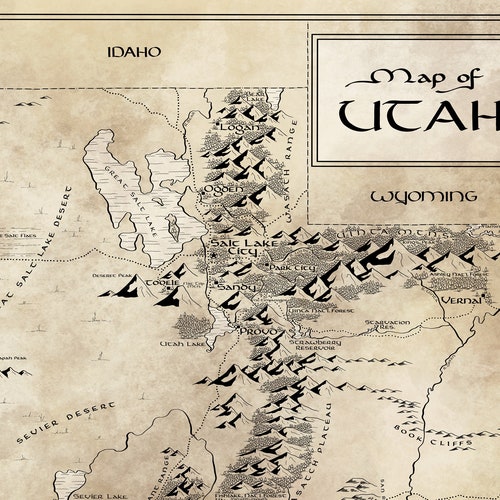 Lord Of Maps Utah Utah Map / Tolkien Inspired / Free Us Shipping | Etsy