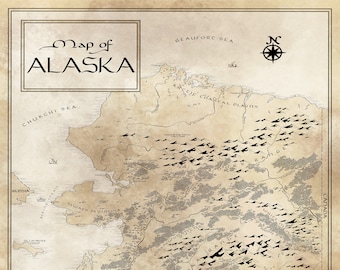 Alaska Map / Tolkien Inspired / Free US Shipping