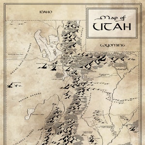 Lord Of Maps Utah Utah Map / Tolkien Inspired / Free Us Shipping | Etsy