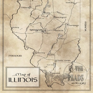 Mappa dell'Illinois / Ispirata a Tolkien / Spedizione gratuita negli Stati Uniti