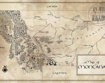 Montana Map / Tolkien Inspired / Free US Shipping