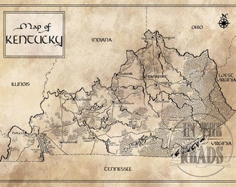 Mapa de Kentucky / Inspirado em Tolkien / Frete grátis para os EUA