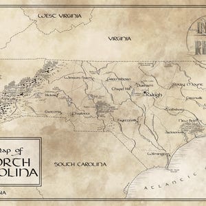 Carte de la Caroline du Nord / Inspiré de Tolkien / Livraison gratuite aux États-Unis