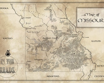 Mapa do Missouri / Inspirado em Tolkien / Frete grátis para os EUA
