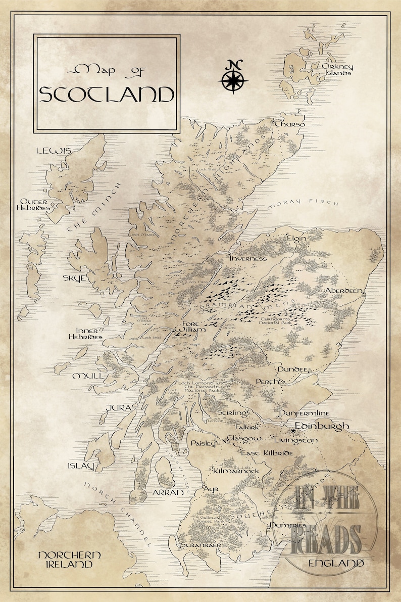 Carte de l’Écosse / Tolkien Inspiré / Livraison gratuite aux États-Unis image 1