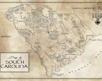 South Carolina Map / Tolkien Inspired / Free US Shipping