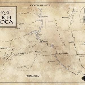 South Dakota Map / Tolkien inspiriert / Kostenloser Versand in die USA