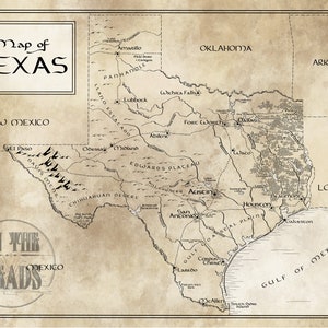 Carte du Texas / Style Tolkien / Livraison gratuite aux États-Unis