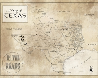 Texas Map / Tolkien Style / Free US Shipping