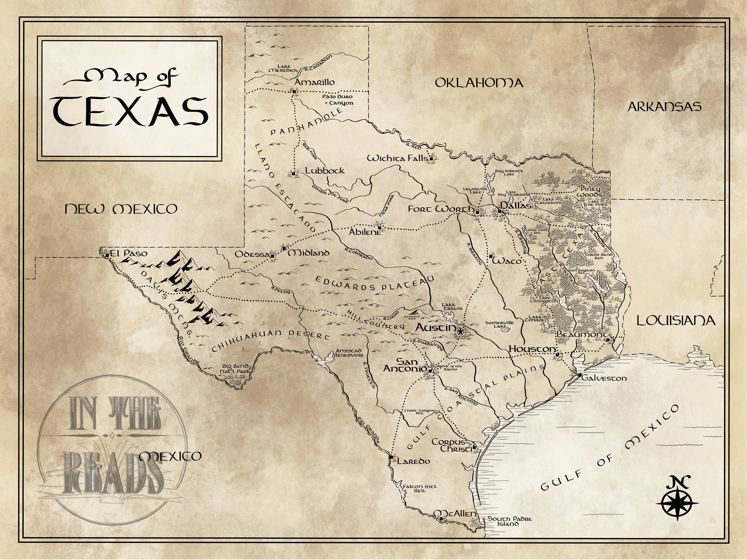 Lord Of The Rings Style Maps Texas Karte / Tolkien Style / Versandkostenfrei - Etsy Österreich